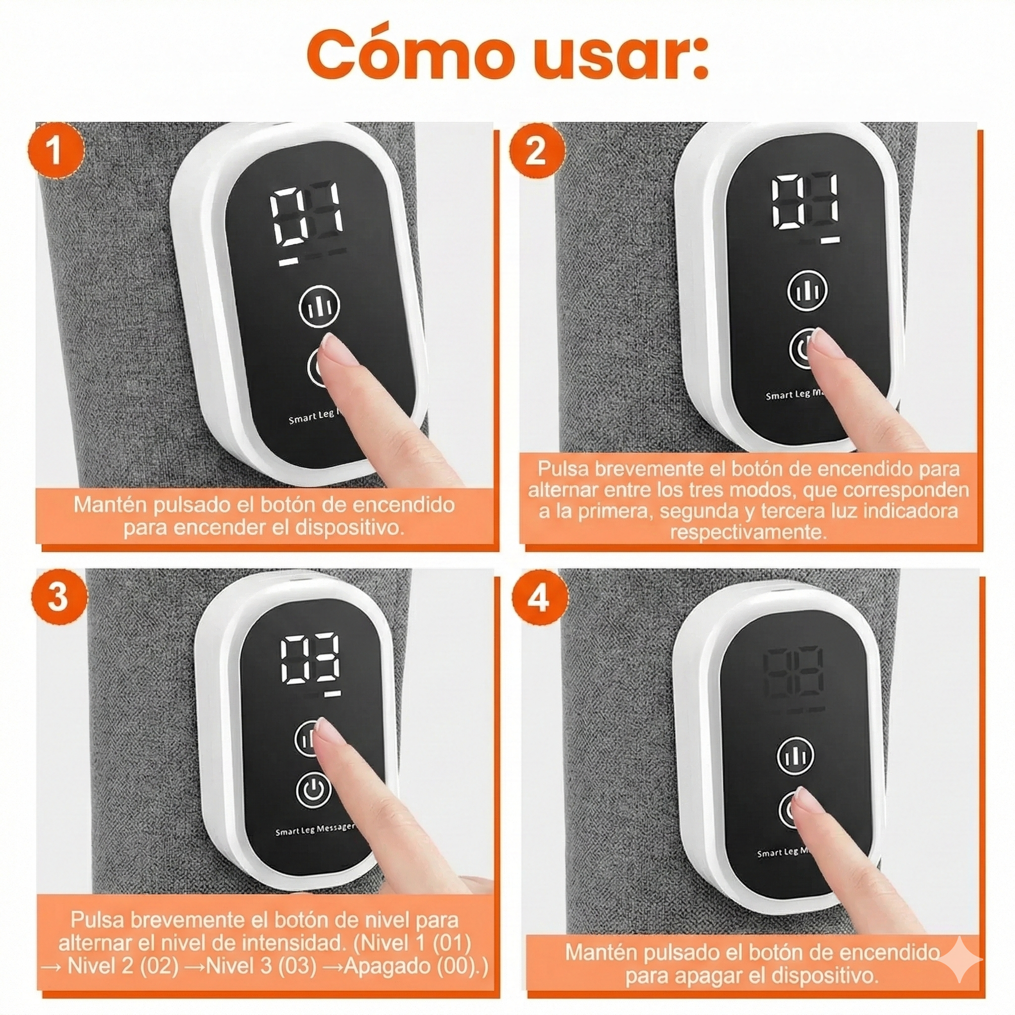 Como usar Smart Leg Massager en cuatro pasos